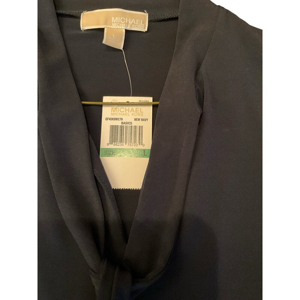 MICHAEL Michael Kors Tie Neck Top Blouse Long Sleeve Navy Blue Womens Large‎ NWT - Picture 6 of 7